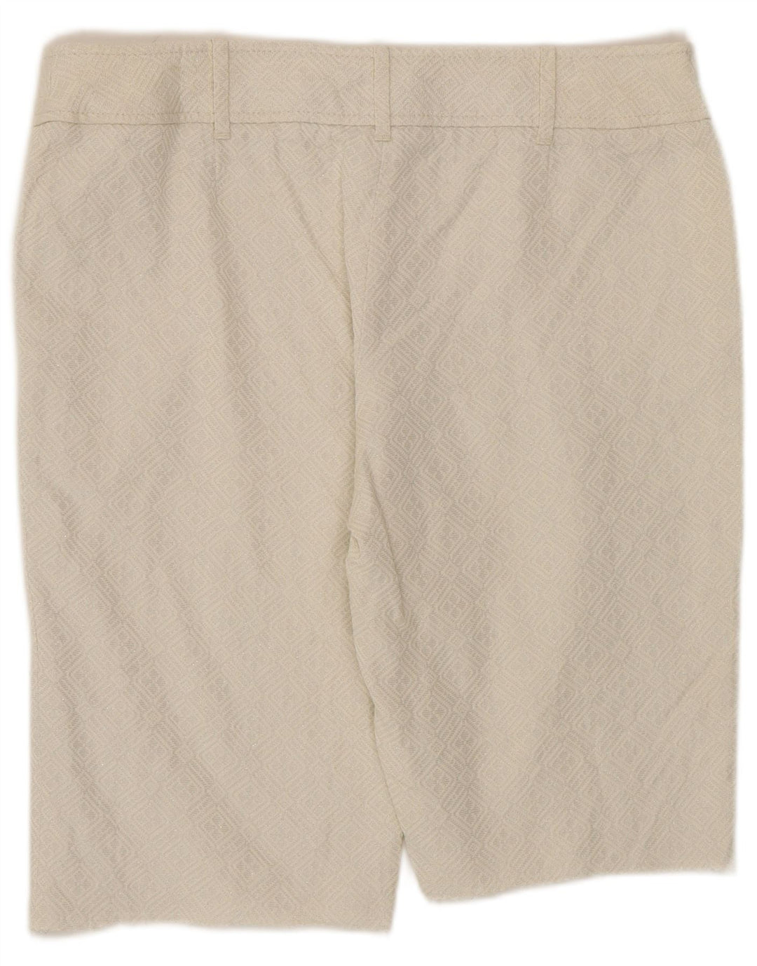 Bermuda feminina Oasis UK 14 médio W32 algodão geométrico branco