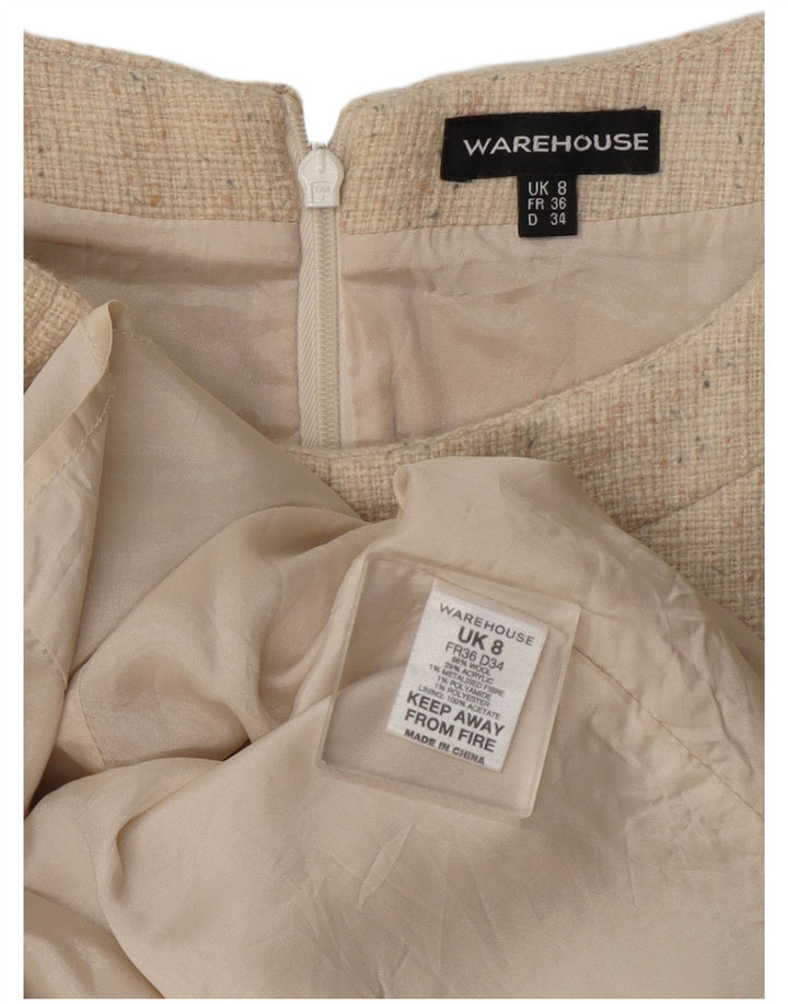 Vestido bainha feminino Warehouse Reino Unido 8 pequeno lã manchada bege