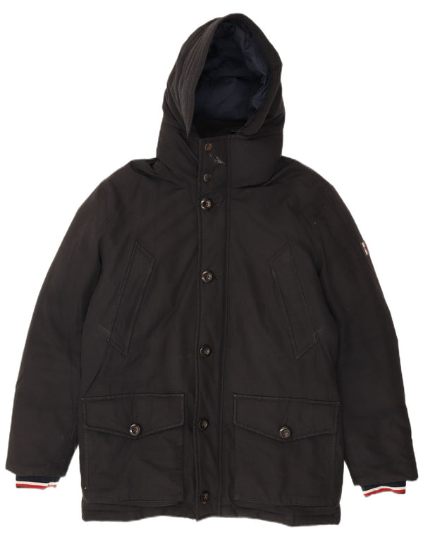 Jaqueta masculina acolchoada com capuz Tommy Hilfiger Reino Unido 38 algodão preto médio