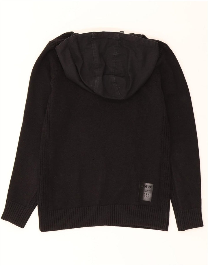 JACK & JONES Mens Hooded Zip Neck Jumper Sweater Small Black Cotton Vintage Jack & Jones and Second-Hand Jack & Jones from Messina Hembry 