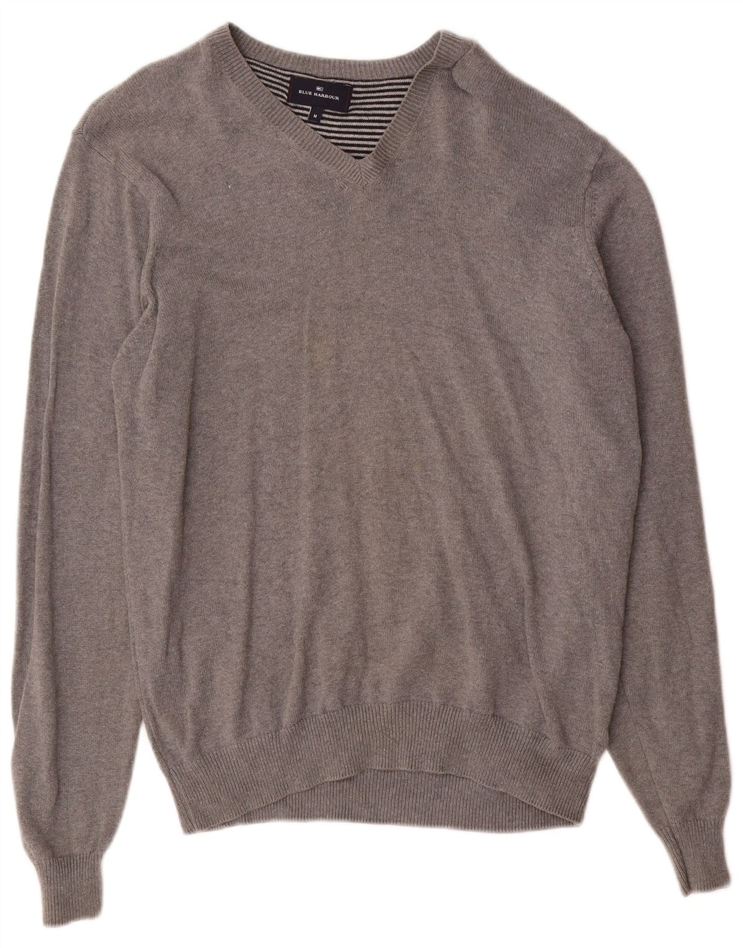 Suéter masculino Marks & Spencer Blue Harbor com decote em V, algodão cinza médio