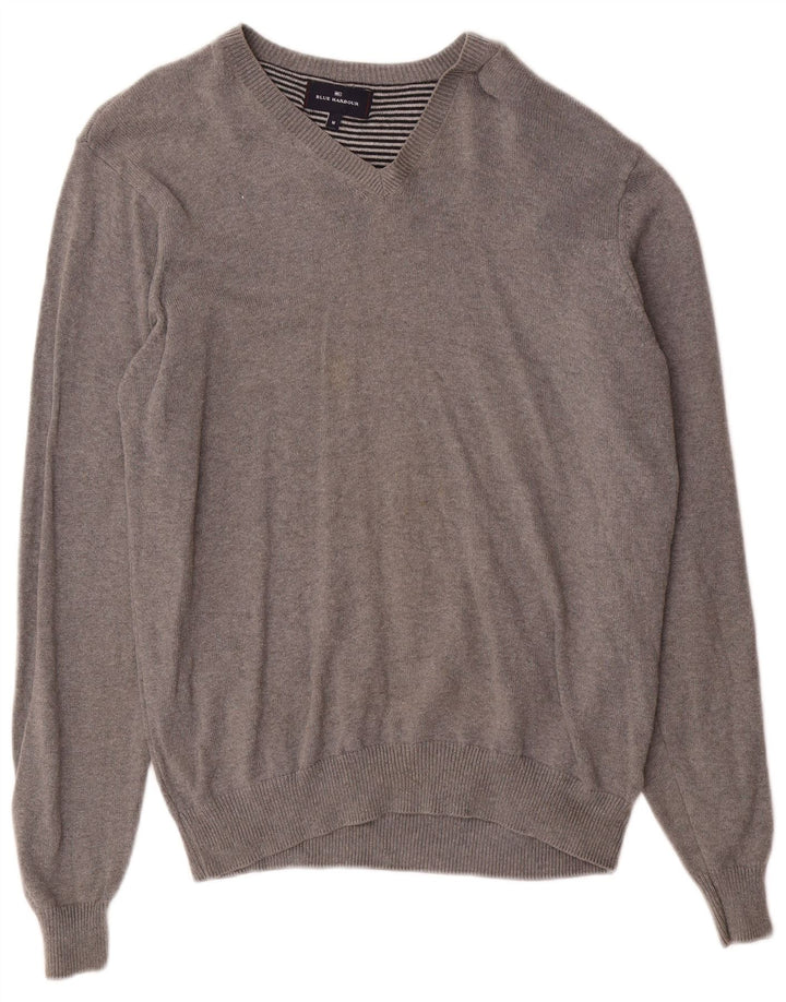 Suéter masculino Marks & Spencer Blue Harbor com decote em V, algodão cinza médio