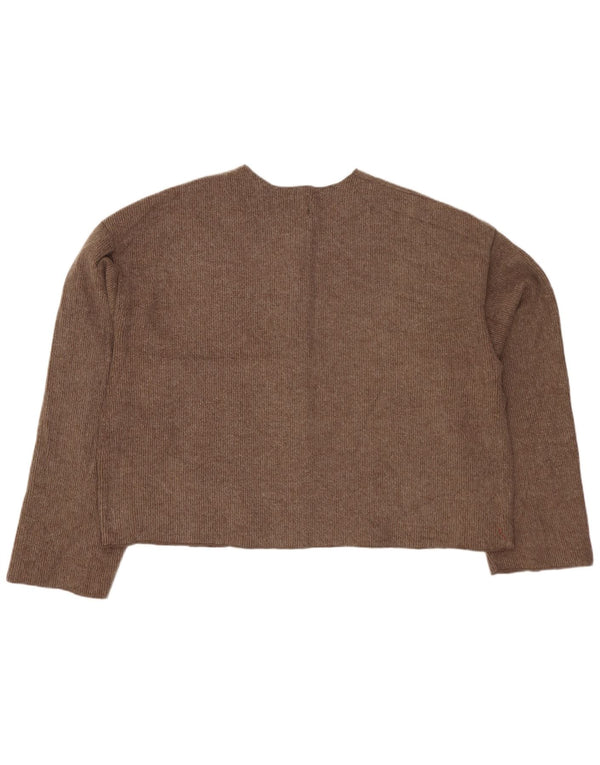 Suéter Zara Feminino Crop Cardigan Reino Unido 18 XL Marrom Poliéster