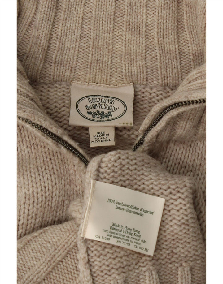 Suéter cardigã feminino Laura Ashley Reino Unido 14 lã bege médio