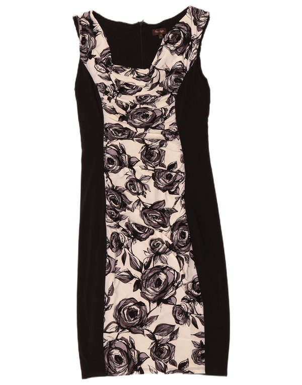Vestido bainha feminino sem mangas Phase Eight Reino Unido 12 médio preto floral