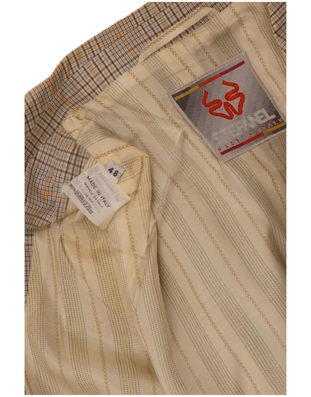 Jaqueta blazer masculina Stefanel com 2 botões IT 48 algodão xadrez bege médio