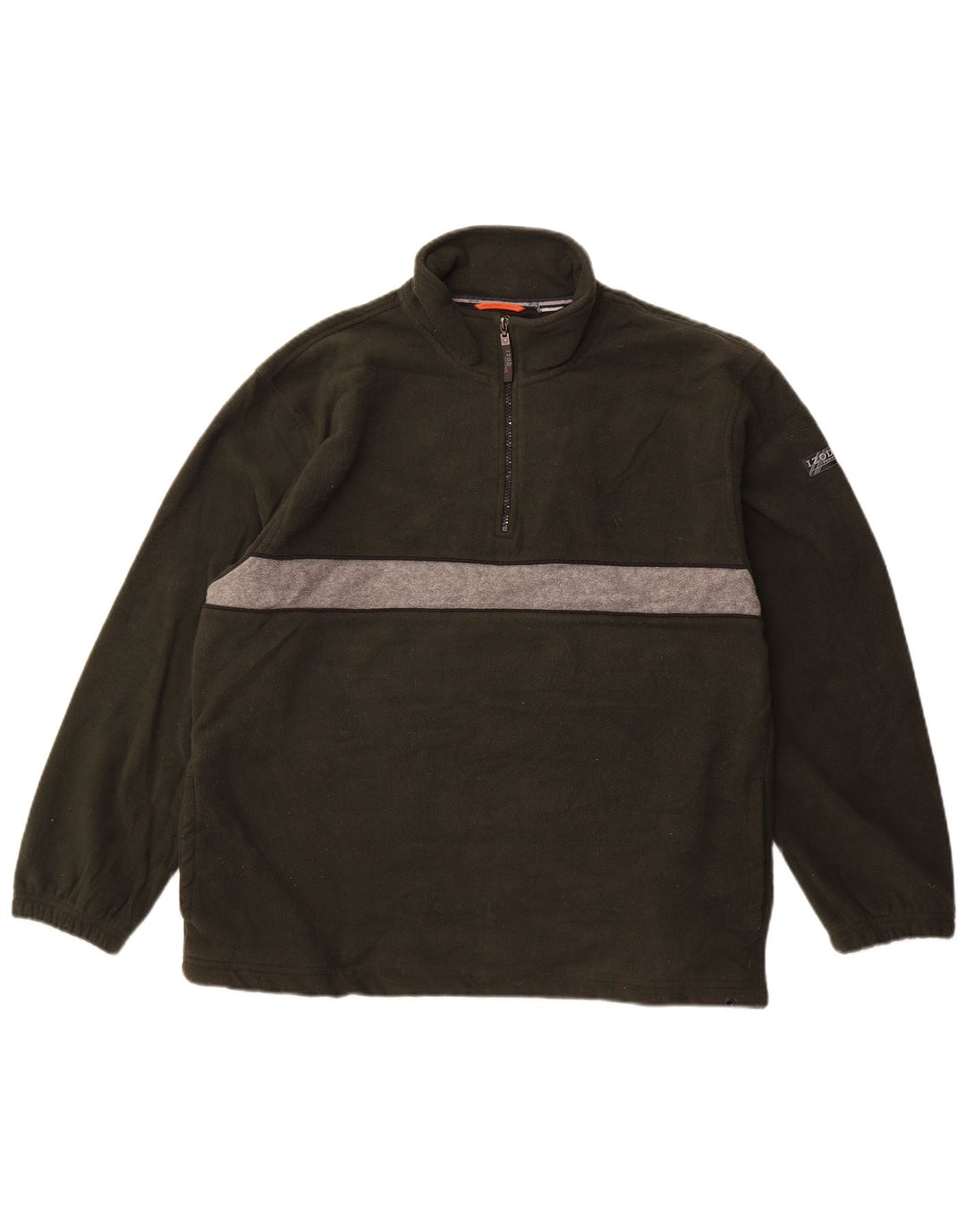 Suéter de lã masculino IZOD com zíper e gola grande em bloco colorido cáqui