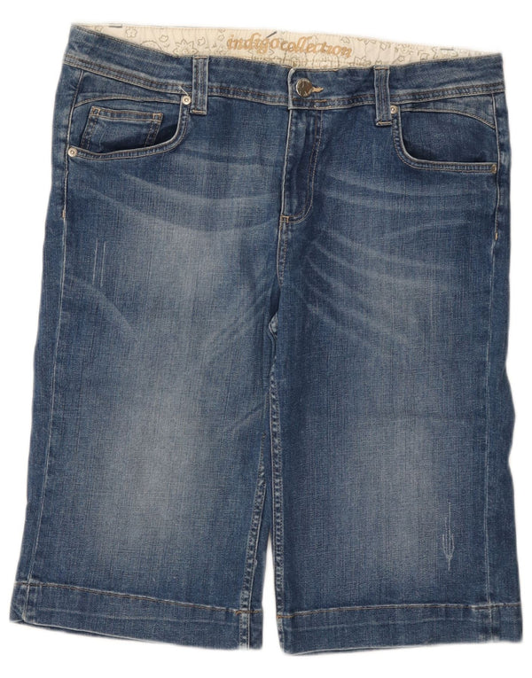 Bermuda jeans feminina Marks & Spencer Reino Unido 18 XL W38 azul algodão