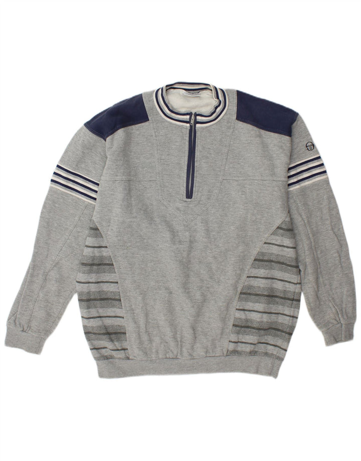 Sergio Tacchini moletom masculino com zíper e gola XL cinza colorblock