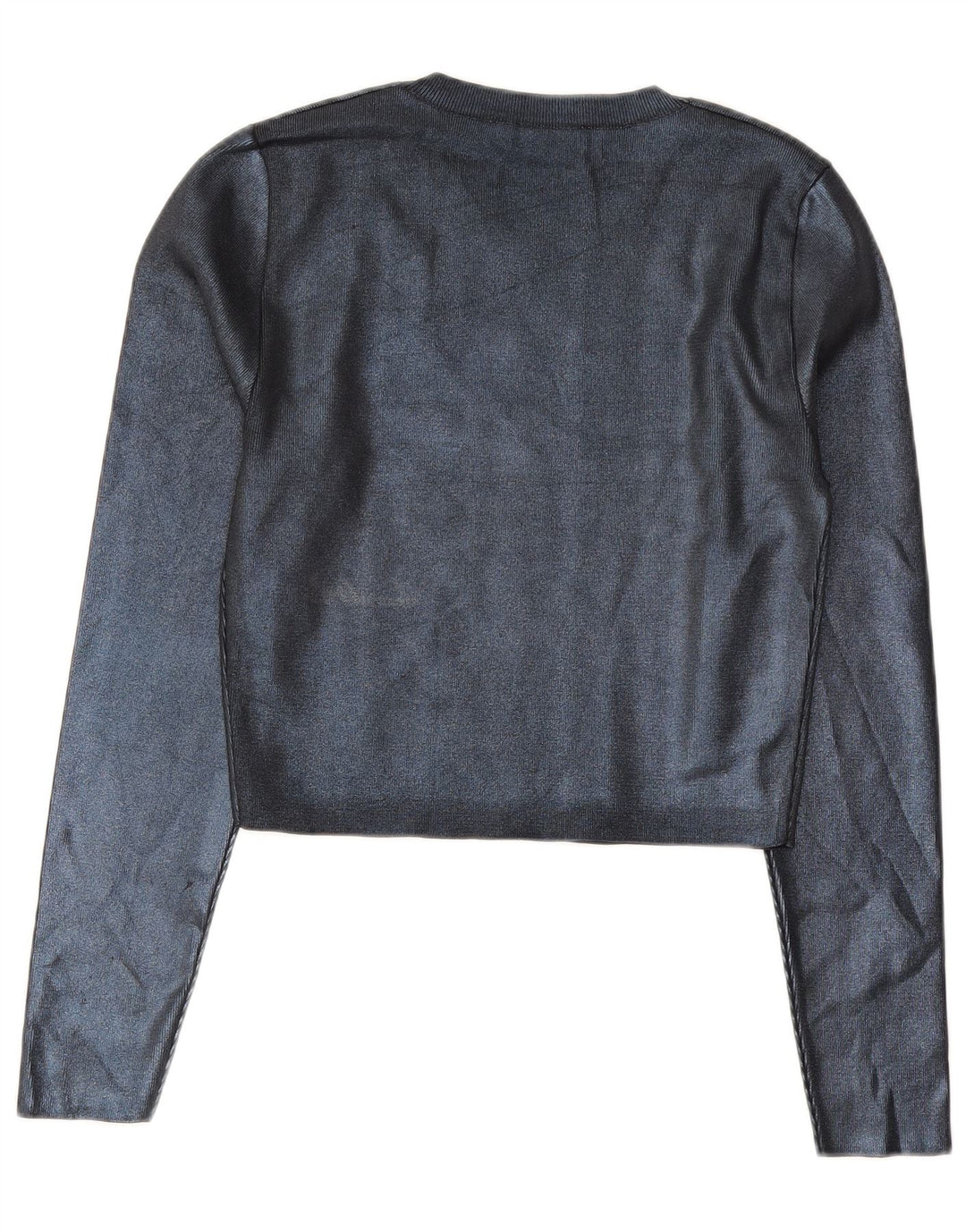 Zara Top curto feminino UK 18 XL azul marinho poliéster