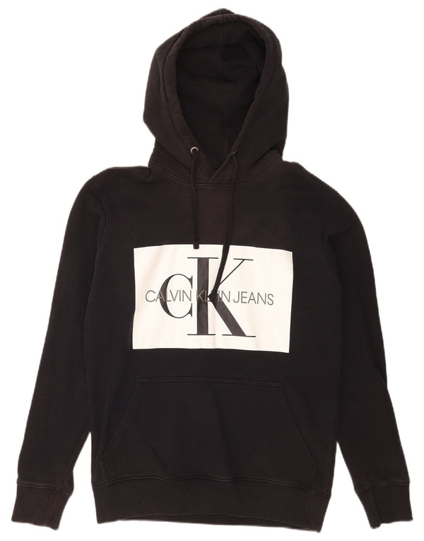 Calvin Klein Jeans masculino gráfico moletom com capuz pequeno preto
