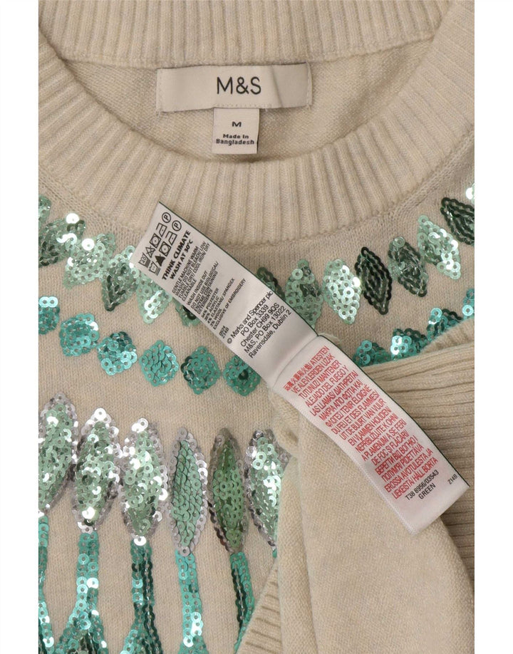 Suéter feminino Marks & Spencer com gola redonda Reino Unido 14 médio bege