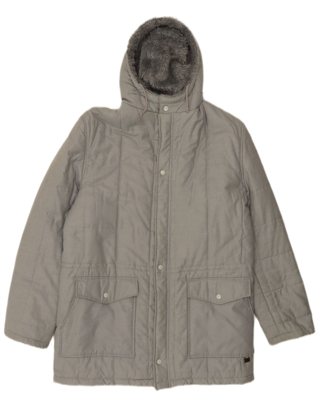 Jaqueta masculina acolchoada com capuz VINTAGE UK 38 poliéster cinza médio