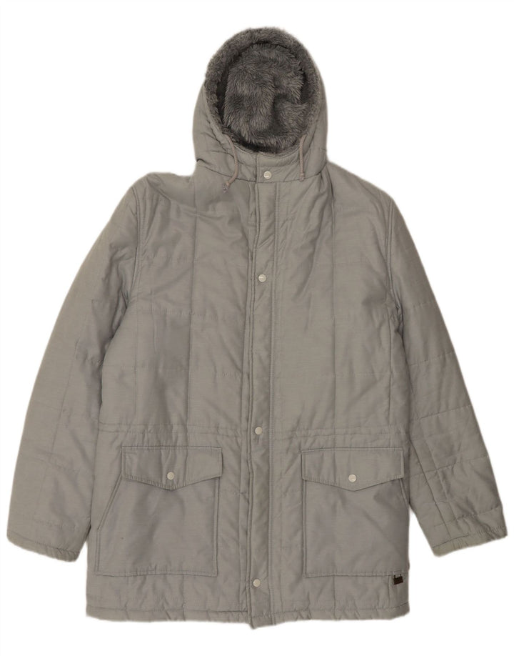 Jaqueta masculina acolchoada com capuz VINTAGE UK 38 poliéster cinza médio