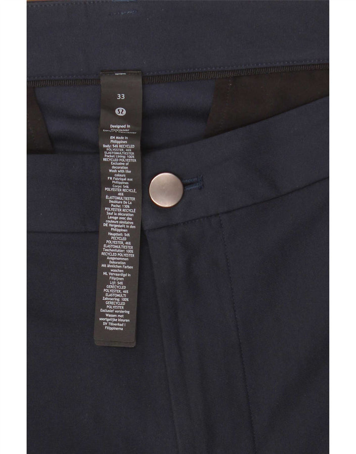 Lululemon Mens Chino Shorts W33 Poliéster Azul Marinho Médio