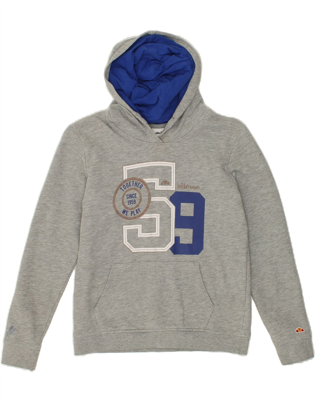 ELLESSE Boys Graphic Hoodie Jumper 11-12 Years Grey Cotton Vintage Ellesse and Second-Hand Ellesse from Messina Hembry 