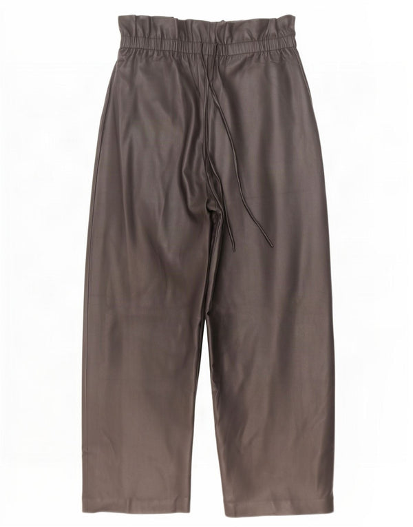 Zara Calça feminina de couro sintético com perna larga XS W24 L25 preta