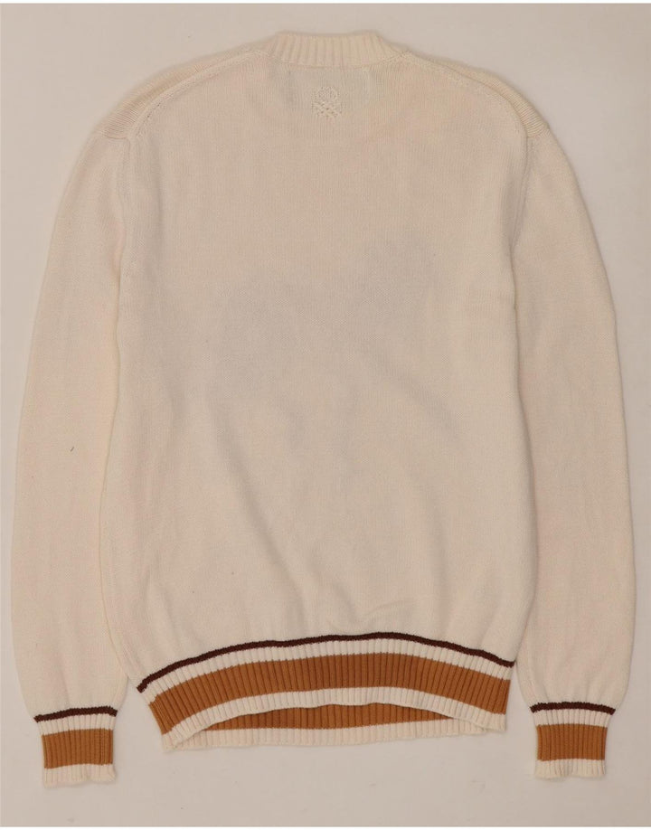 Suéter feminino com gola redonda da BENETTON Reino Unido 14 médio branco