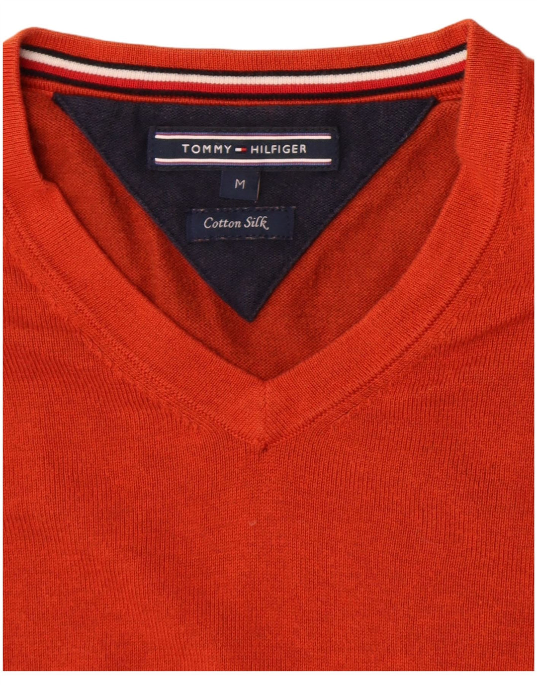 Suéter masculino Tommy Hilfiger com decote em V laranja médio