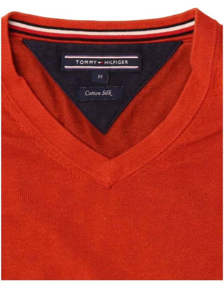 Suéter masculino Tommy Hilfiger com decote em V laranja médio