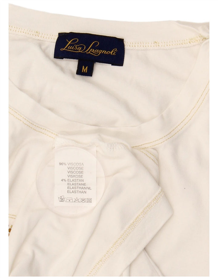 LUISA SPAGNOLI Camiseta feminina gráfica Top UK 14 Médio Branco Viscose