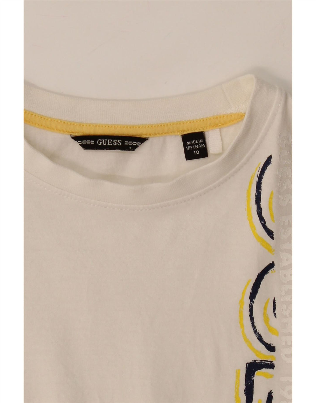 GUESS Boys Graphic T-Shirt Top 9-10 Years Off White Cotton Vintage Guess and Second-Hand Guess from Messina Hembry 