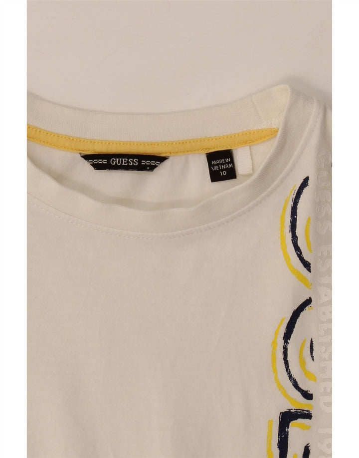 GUESS Boys Graphic T-Shirt Top 9-10 Years Off White Cotton Vintage Guess and Second-Hand Guess from Messina Hembry 