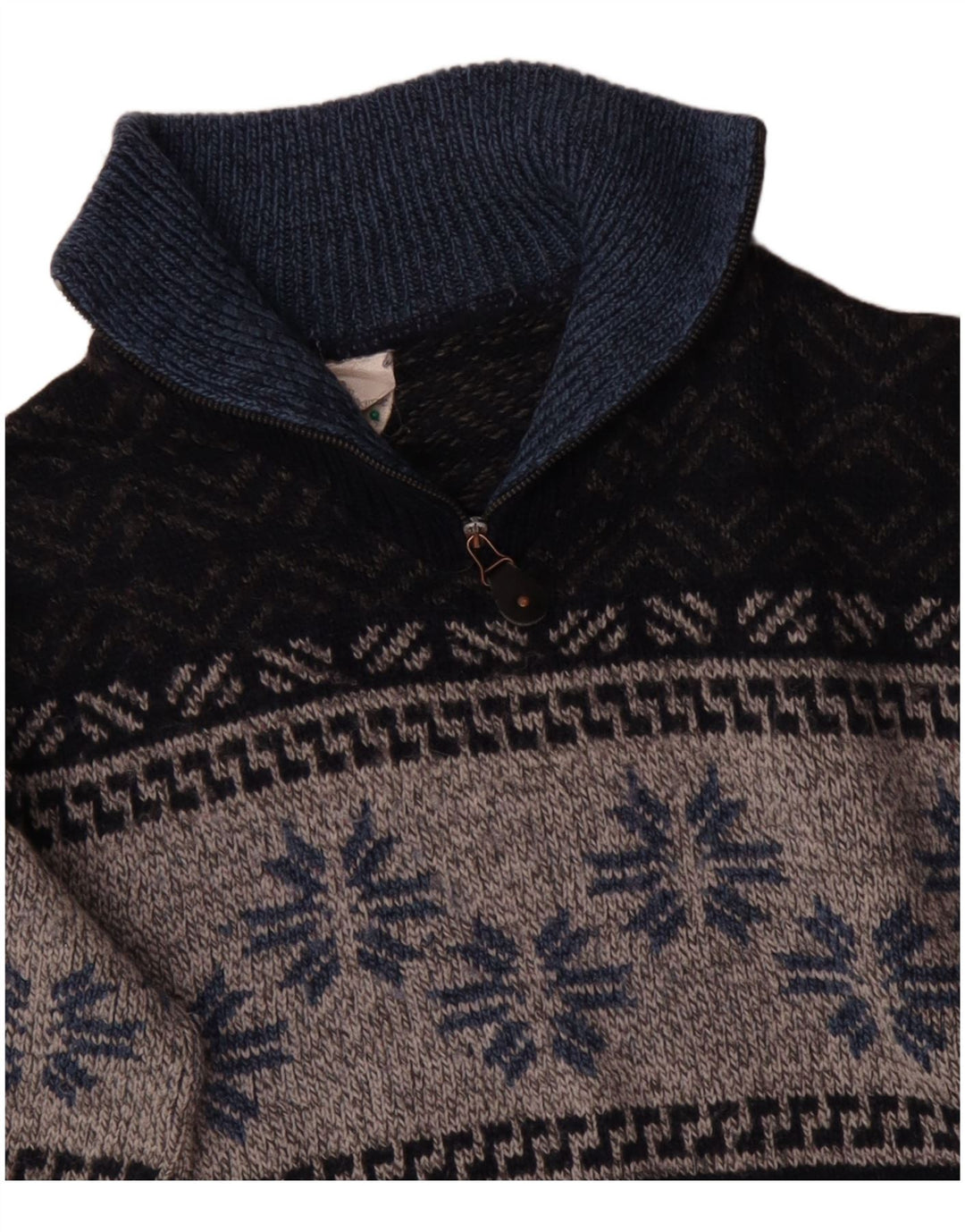 Suéter feminino VINTAGE com zíper e gola UK 18 XL azul marinho Fair Isle