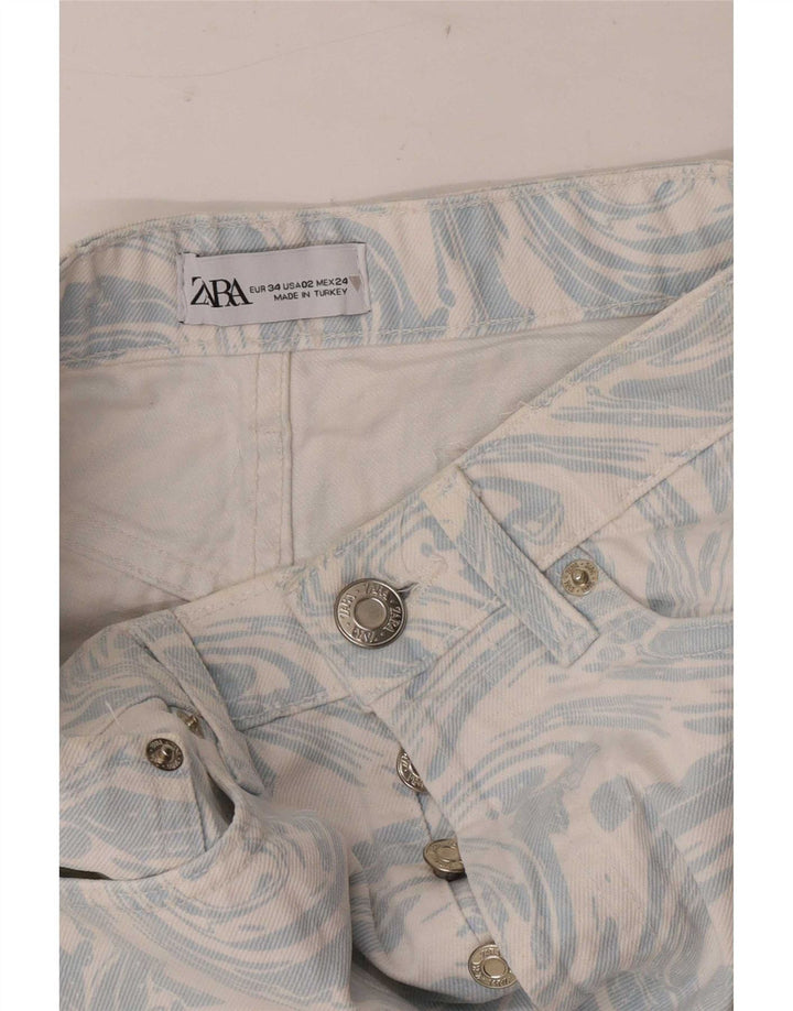 Zara Shorts jeans feminino com padrão abstrato UE 34 2XS W24 azul