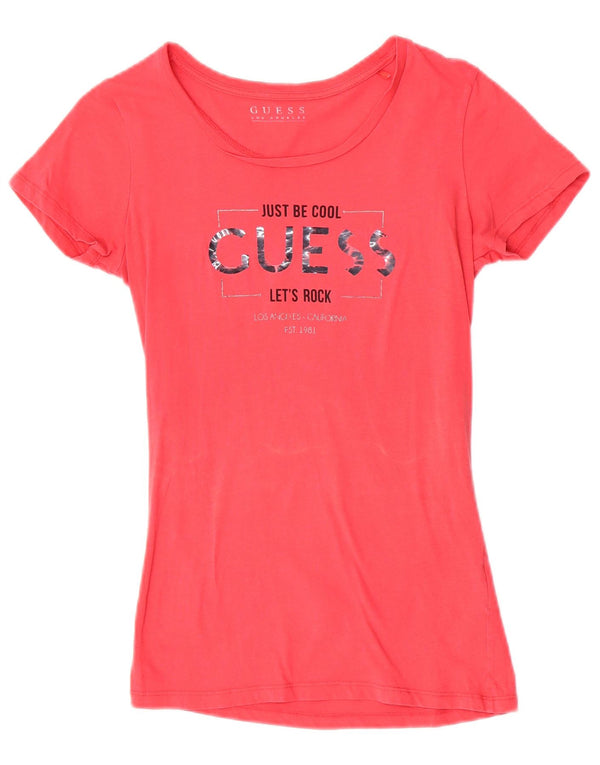 Camiseta feminina Guess com estampa gráfica UK 6 XS algodão rosa