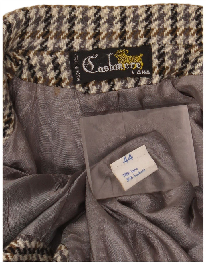 Jaqueta blazer feminina vintage com 2 botões IT 44 lã houndstooth cinza médio