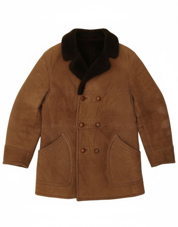 Jaqueta masculina vintage de peito duplo shearling UK 36 pequena marrom