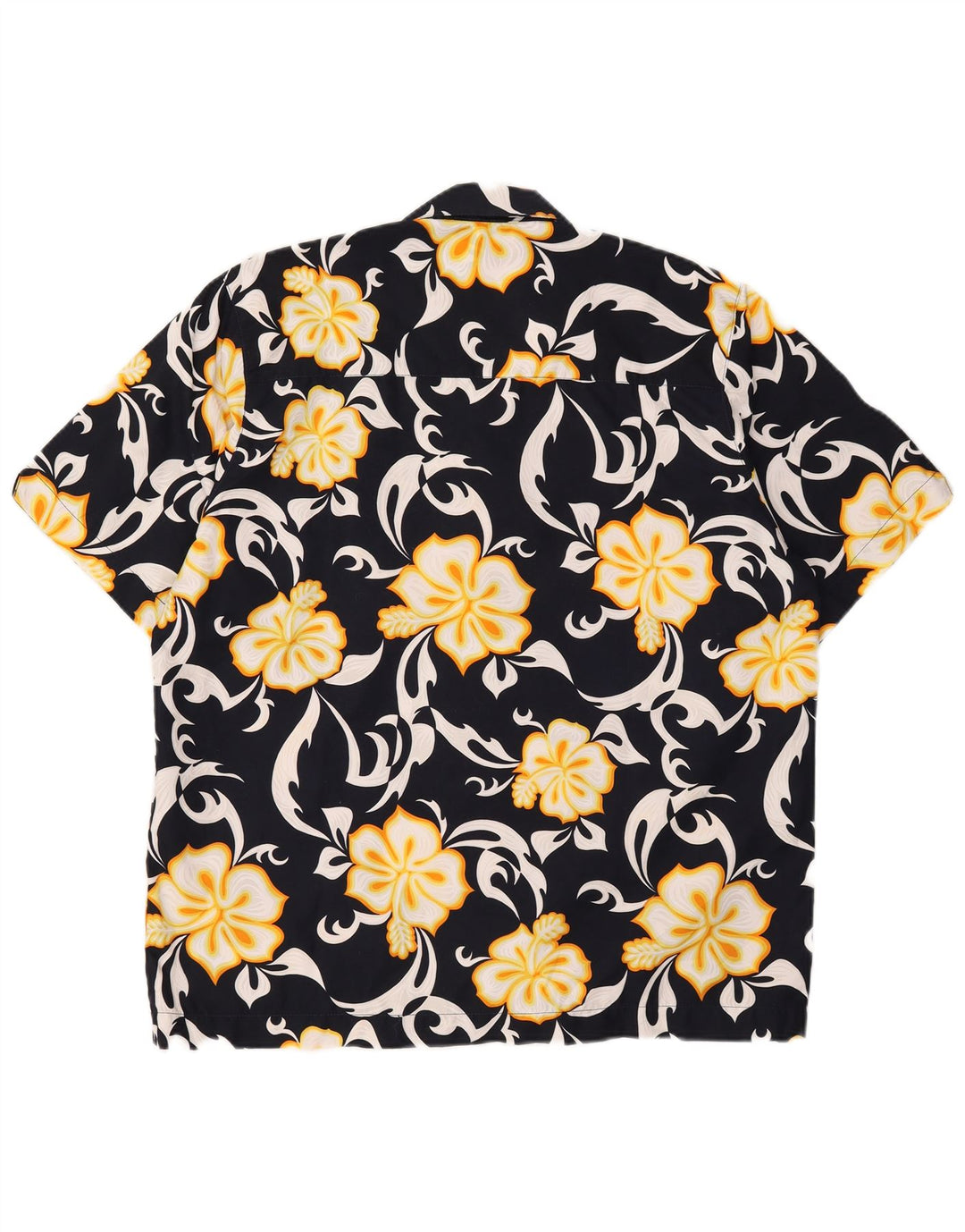 VINTAGE Mens Short Sleeve Shirt Large Navy Blue Floral