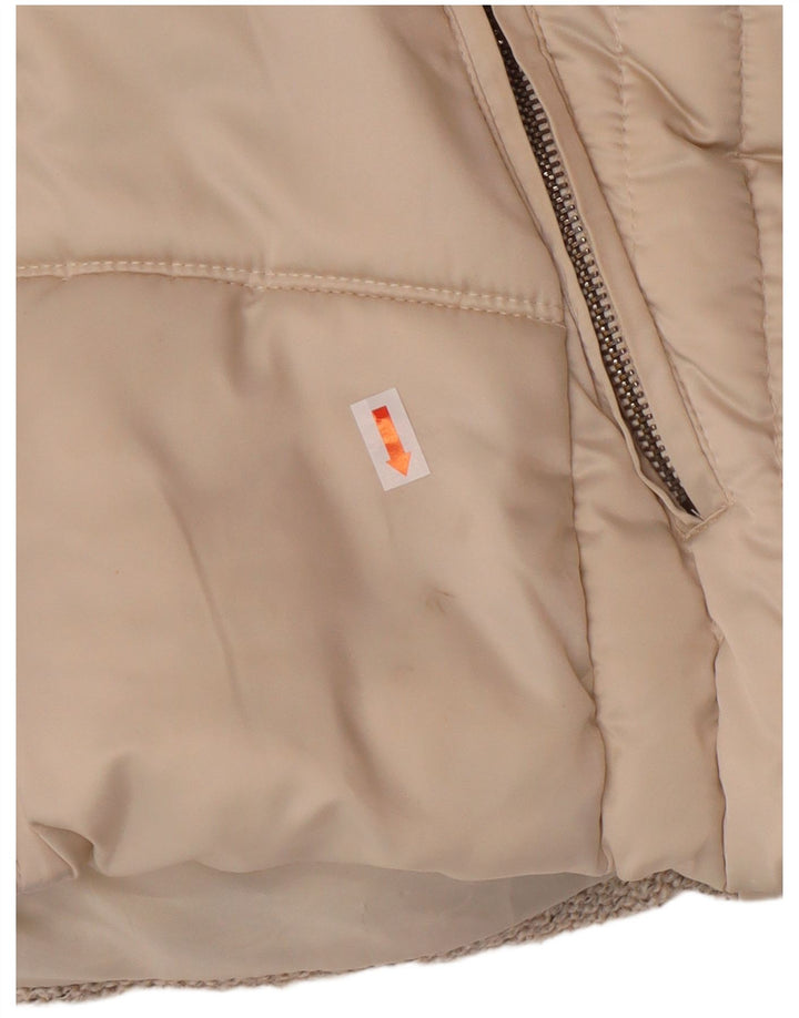 Colete acolchoado com capuz feminino Zara UK 10 pequeno poliéster bege