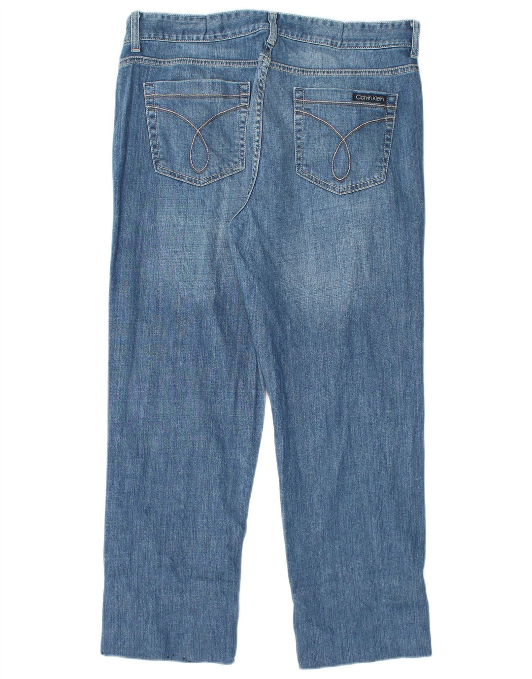 Calça jeans feminina CALVIN KLEIN cintura alta cortada EUA 14 grande W32 L26 azul