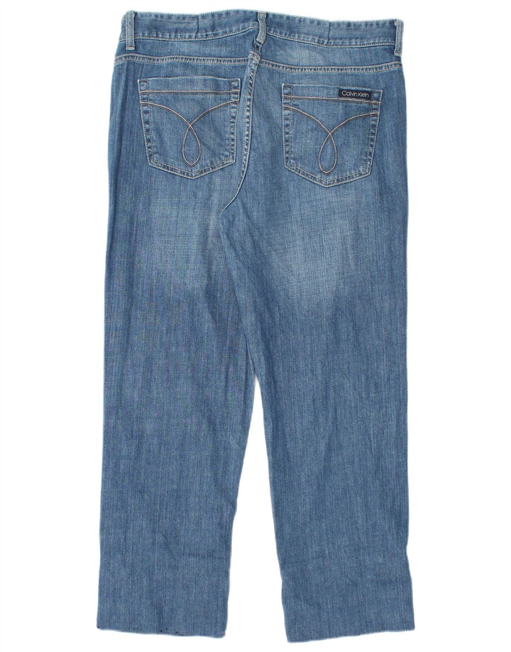 Calça jeans feminina CALVIN KLEIN cintura alta cortada EUA 14 grande W32 L26 azul