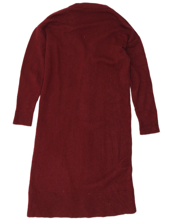 Suéter cardigã feminino Massimo Dutti com palangre Reino Unido 10 pequeno lã cor de vinho