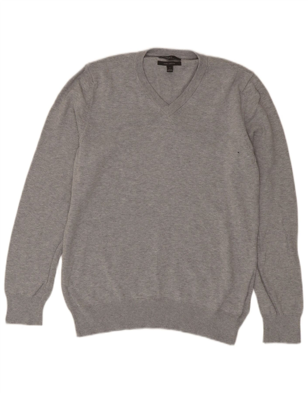 Suéter feminino Marks & Spencer com decote em V Reino Unido 10 algodão cinza pequeno