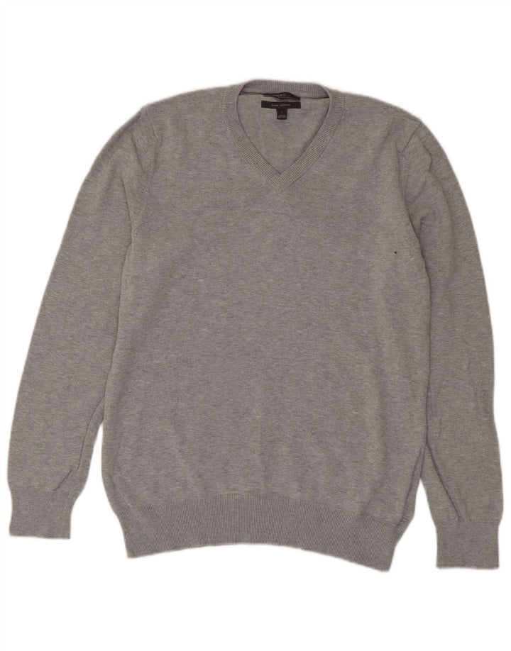 Suéter feminino Marks & Spencer com decote em V Reino Unido 10 algodão cinza pequeno