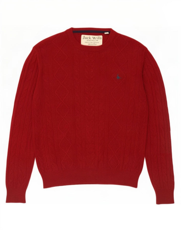 Jack Wills Suéter masculino com gola redonda, lã Merino marrom médio