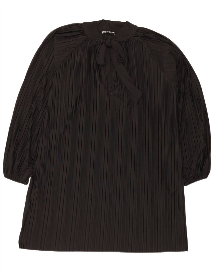 Zara Vestido feminino oversized frontal com amarração UK 14 médio preto listrado