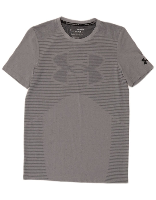 Camiseta masculina Under Armour Heat Gear Graphic Top pequena listra cinza