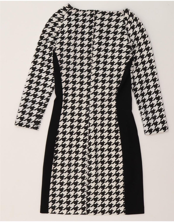 Vestido feminino Coveri com bainha de manga comprida IT 40 pequeno preto houndstooth