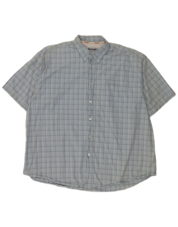 Camisa Wrangler masculina de manga curta 2XL algodão xadrez azul