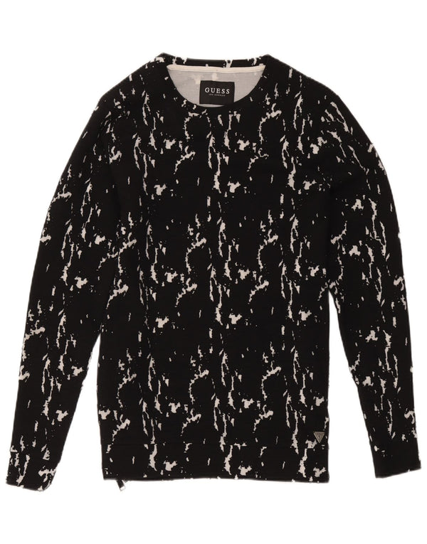 Guess Mens Abstract Padrão Moletom Jumper Pequeno Algodão Preto