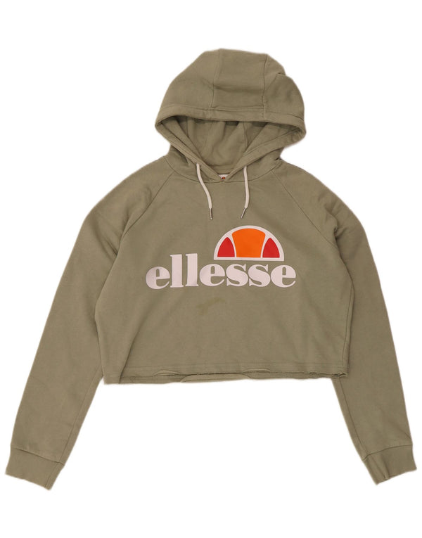 Suéter Ellesse feminino com capuz e estampa gráfica Reino Unido 14 grande algodão cáqui