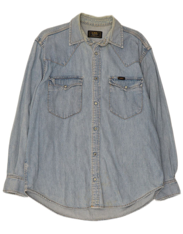 Camisa jeans masculina Lee pequena azul algodão