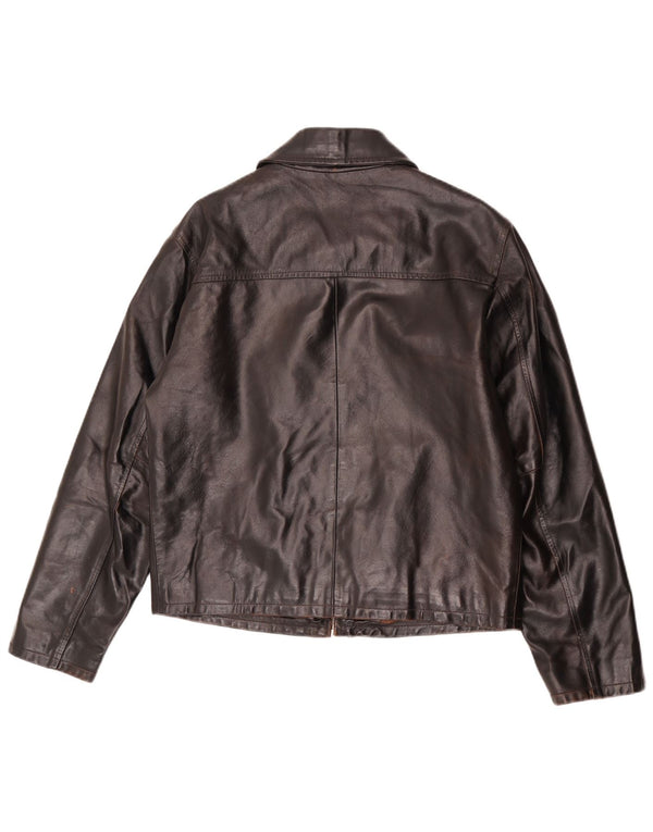 Jaqueta de couro feminina vintage UK 14 marrom médio