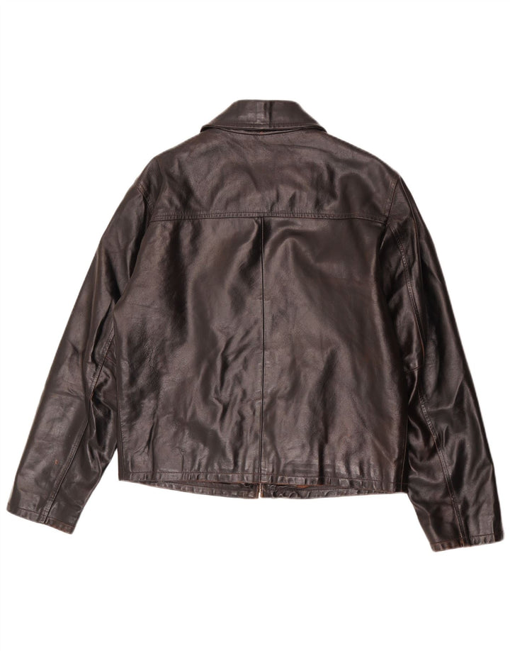 Jaqueta de couro feminina vintage UK 14 marrom médio