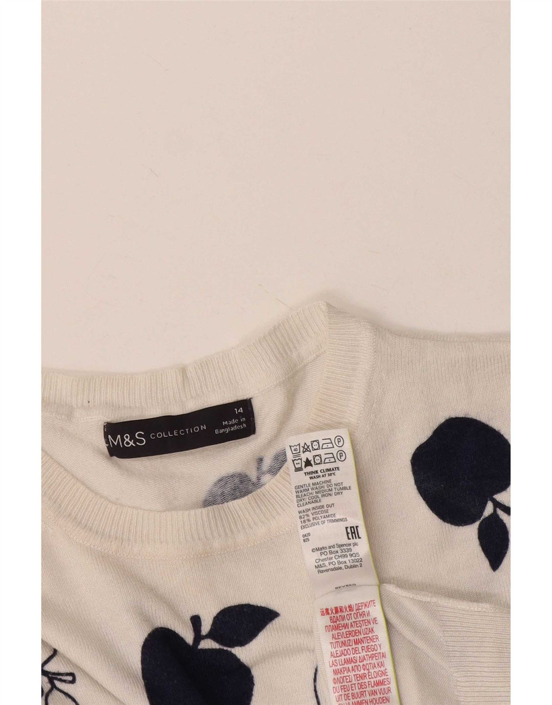 Suéter feminino Marks & Spencer com gola redonda e gola redonda Reino Unido 14 grande branco